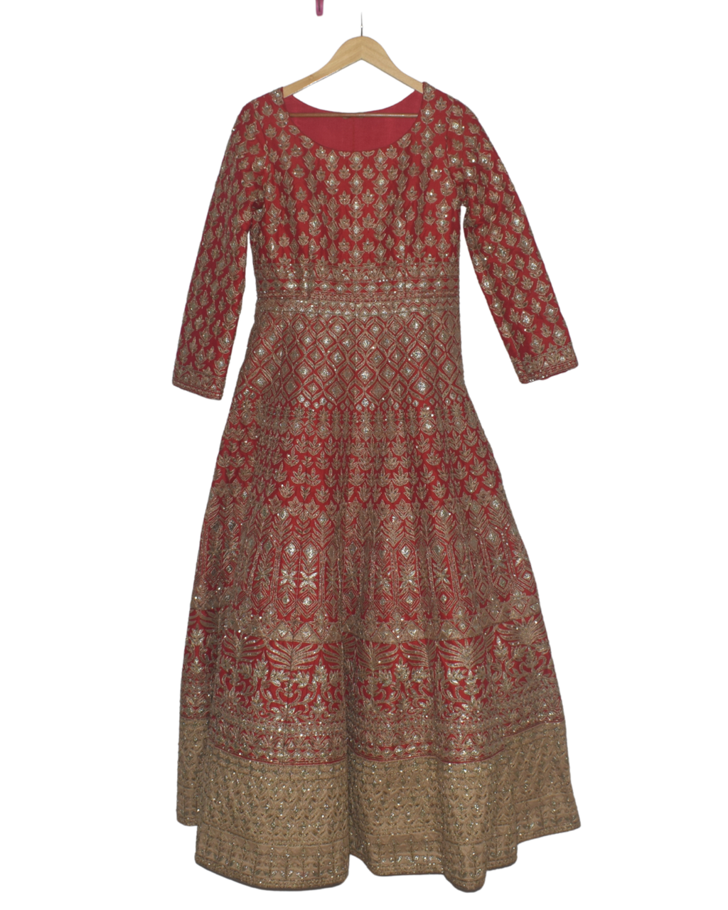 Red & Gold Embroidered Anarkali with Heavily Worked Hem