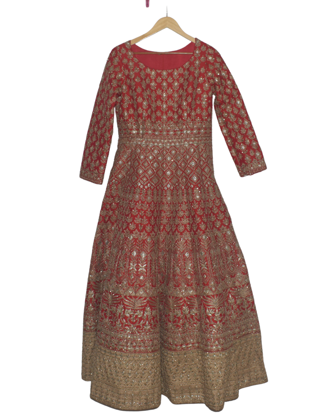 Red & Gold Embroidered Anarkali with Heavily Worked Hem