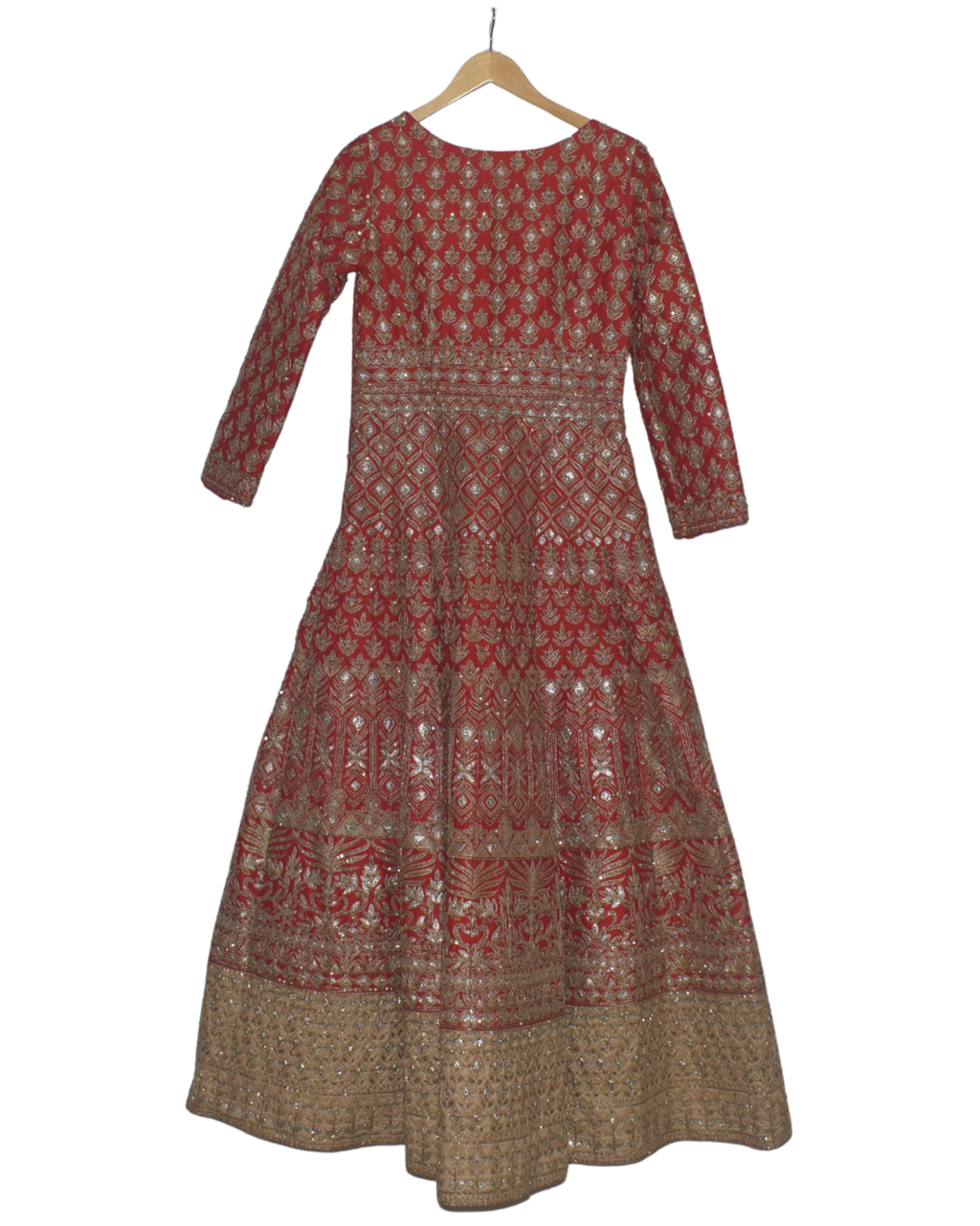 Red & Gold Embroidered Anarkali with Heavily Worked Hem