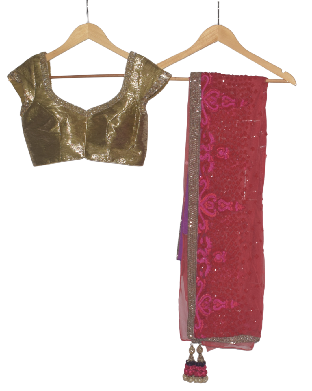 Gold Blouse with Pink Shaded Embellished Saree