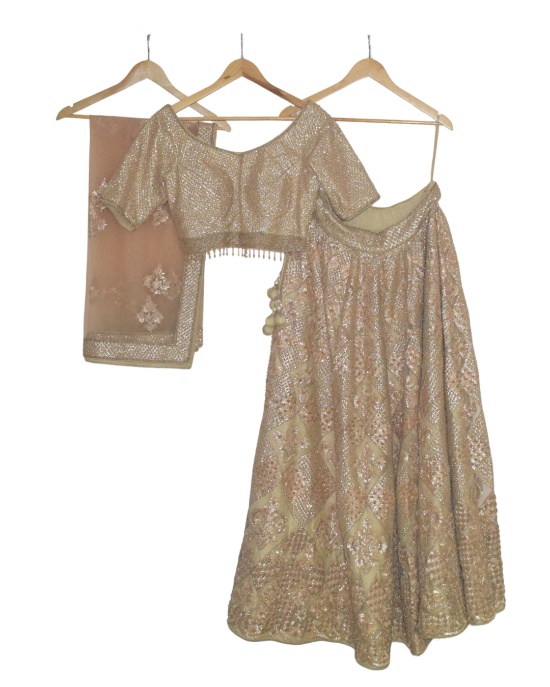 Gold & Blush Pink Heavy Embellished Lehenga Set