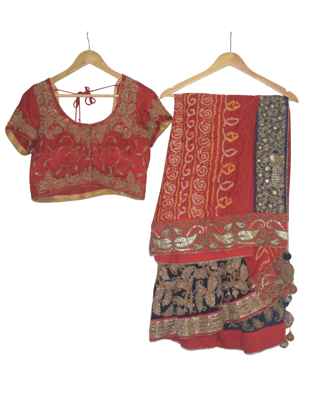 Vintage Red & Navy Embroidered Saree with Blouse