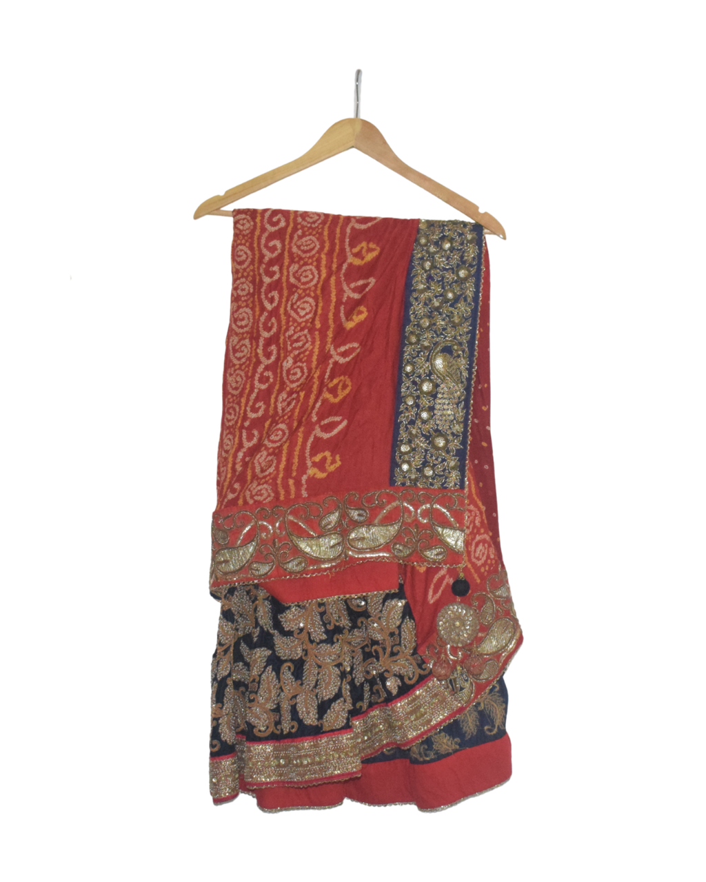 Vintage Red & Navy Embroidered Saree with Blouse