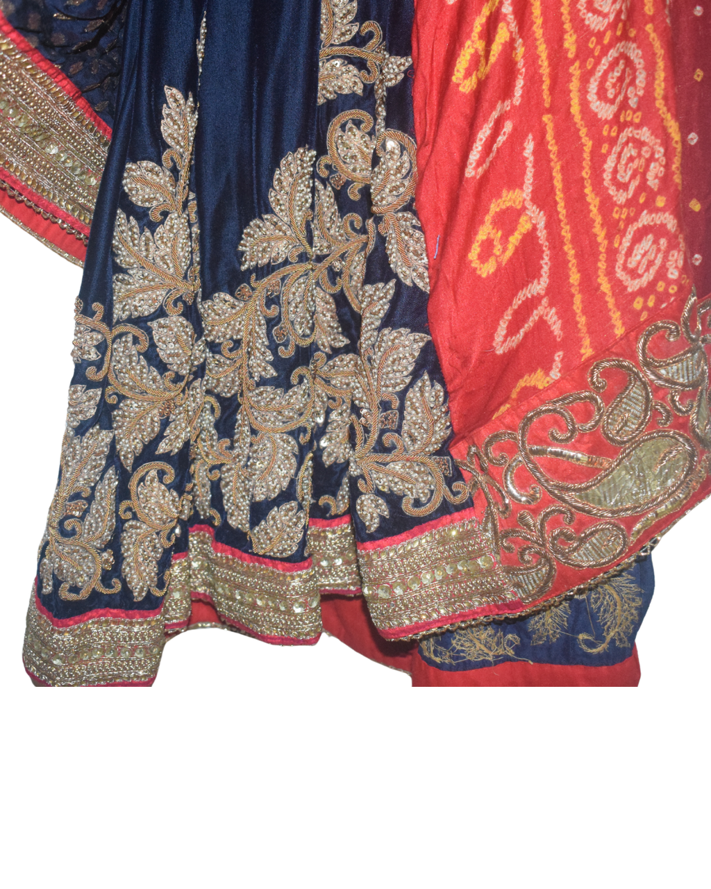 Vintage Red & Navy Embroidered Saree with Blouse