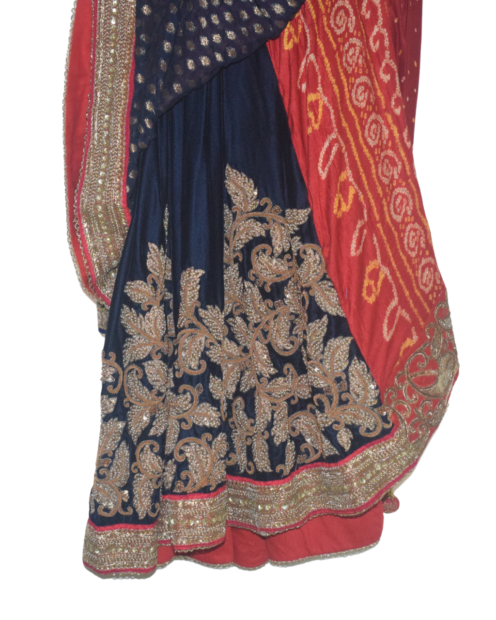 Vintage Red & Navy Embroidered Saree with Blouse