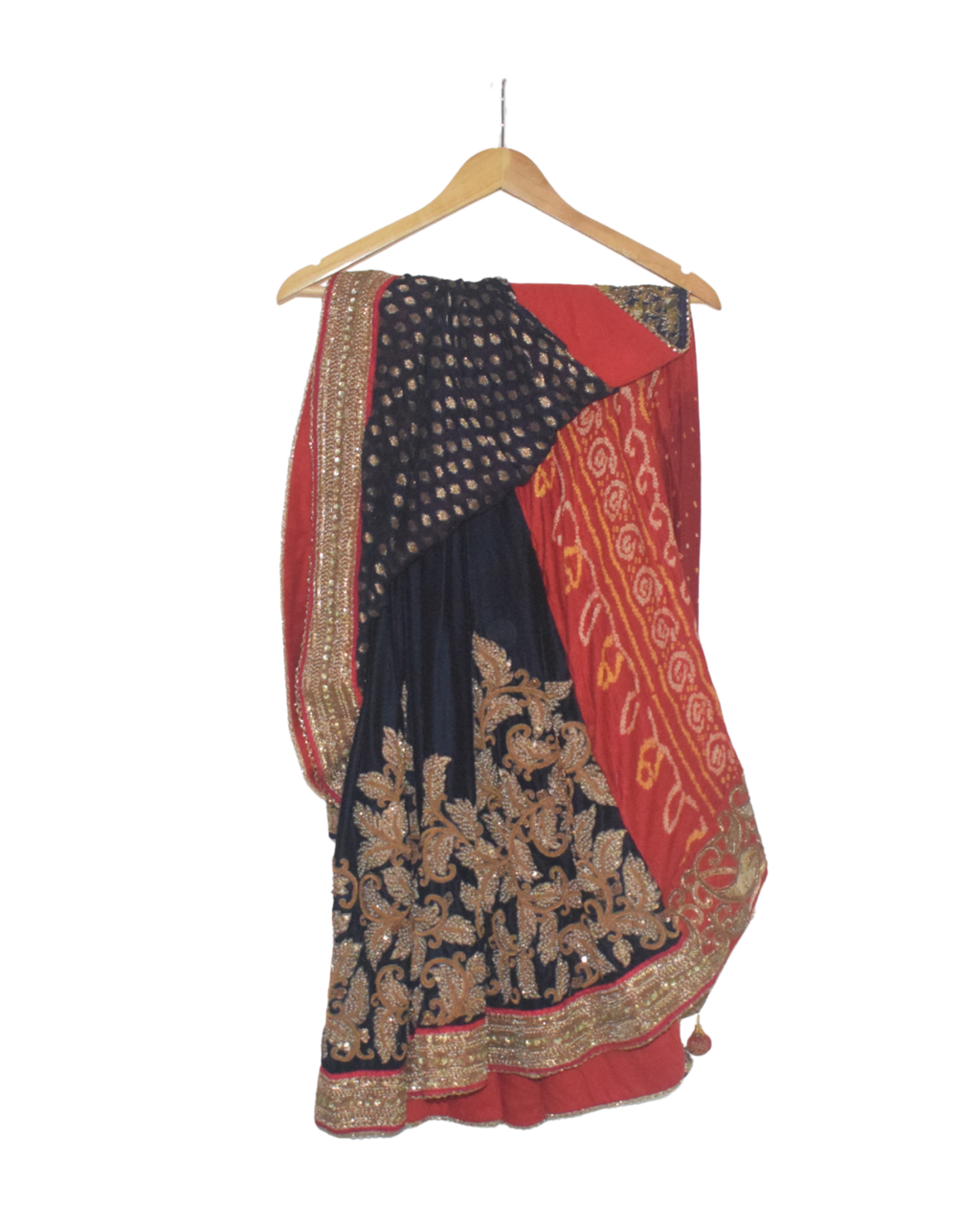 Vintage Red & Navy Embroidered Saree with Blouse