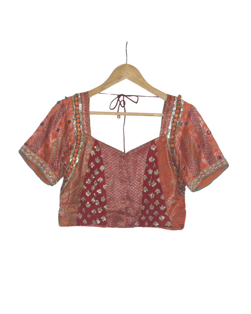 Vintage Maroon & Teal Saree with Embellished Blouse