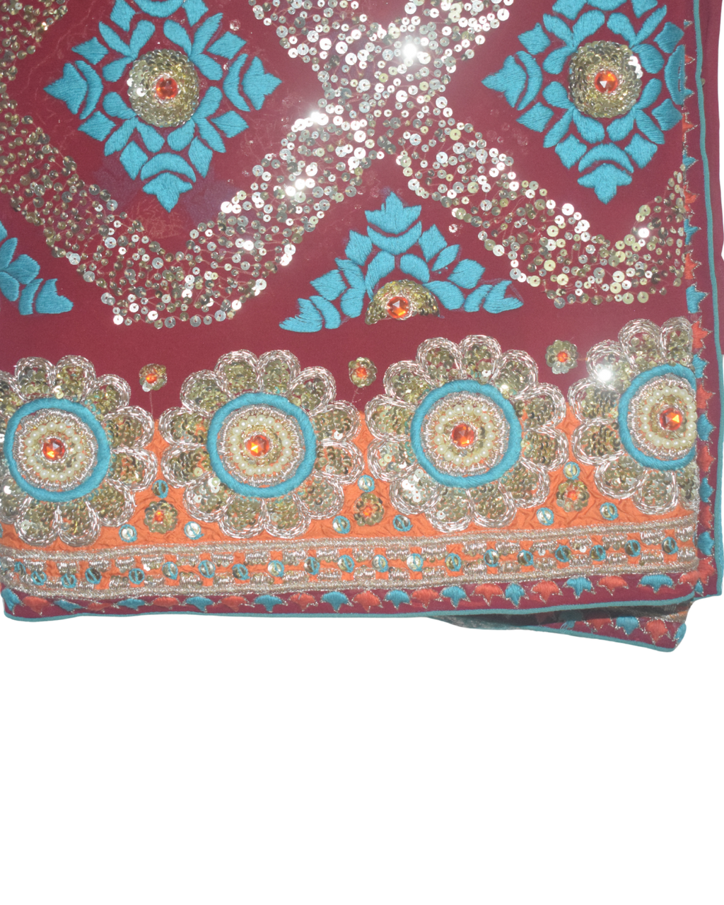 Vintage Maroon & Teal Saree with Embellished Blouse