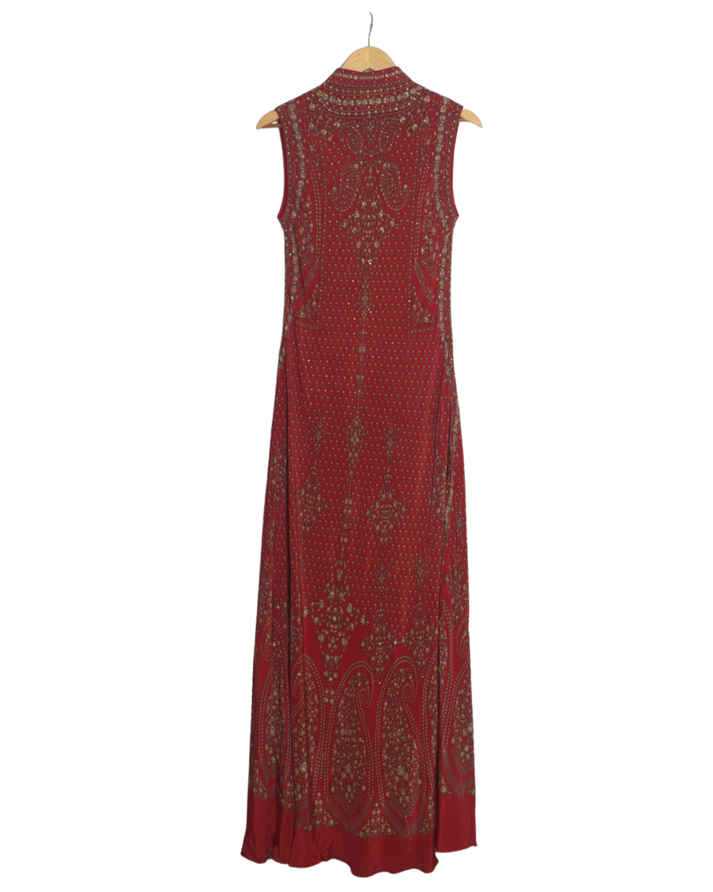 Red Floor-Length Ethnic Gown with High Neckline