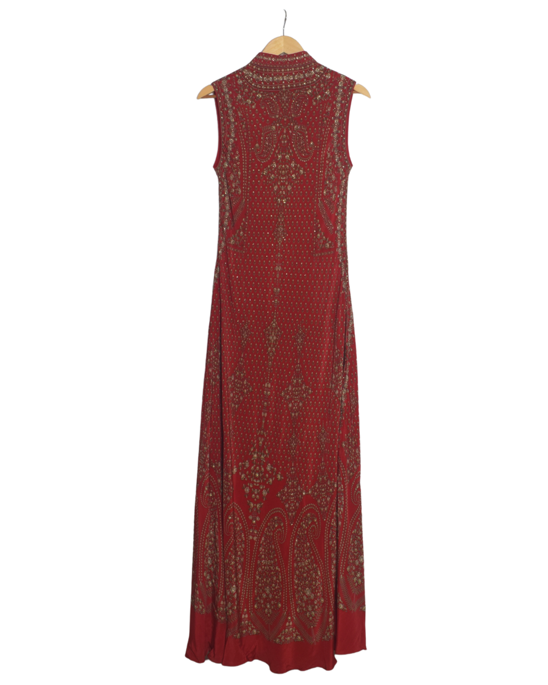 Red Floor-Length Ethnic Gown with High Neckline